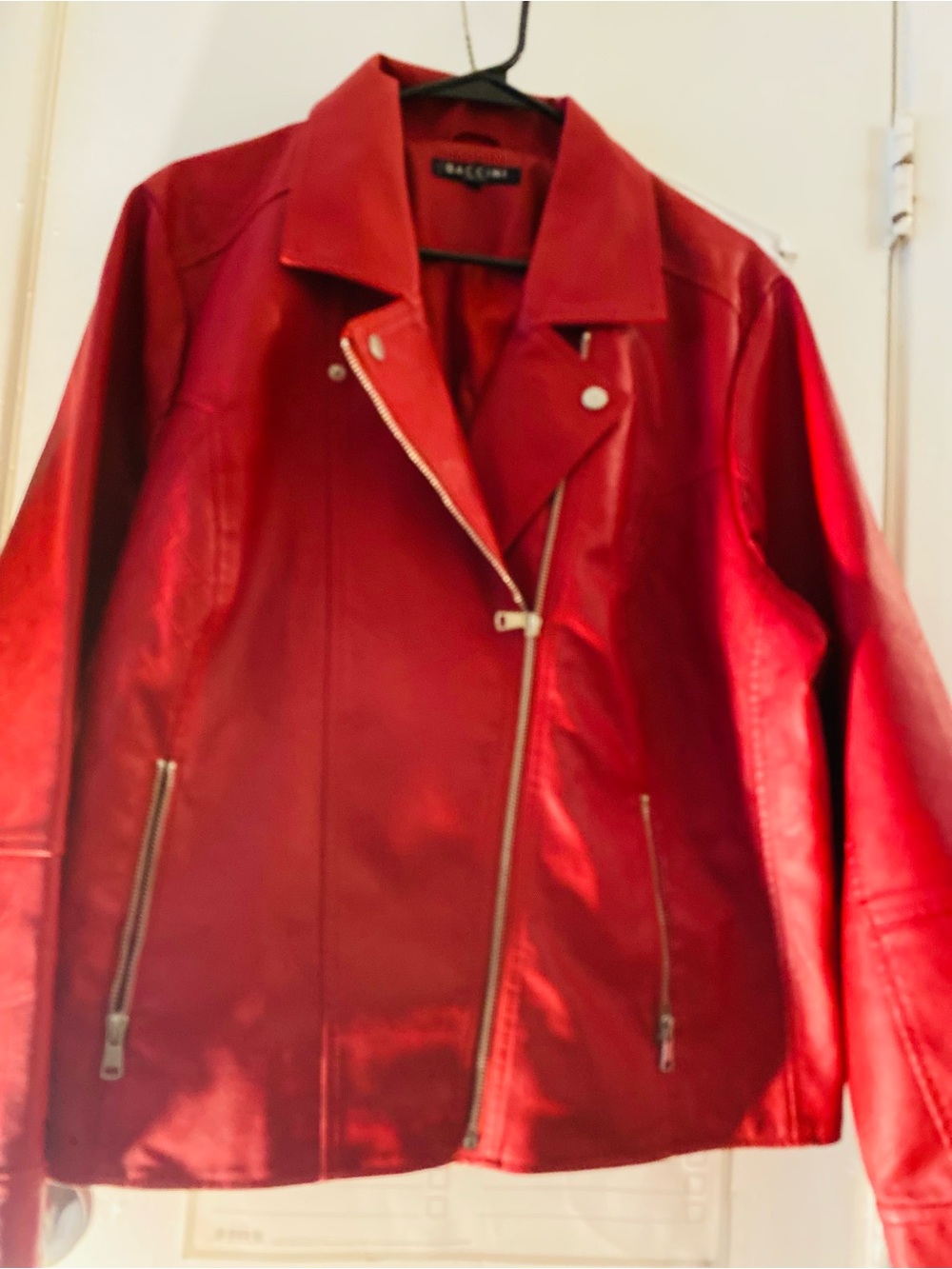 Baccini Red Faux Leather Moto Jacket